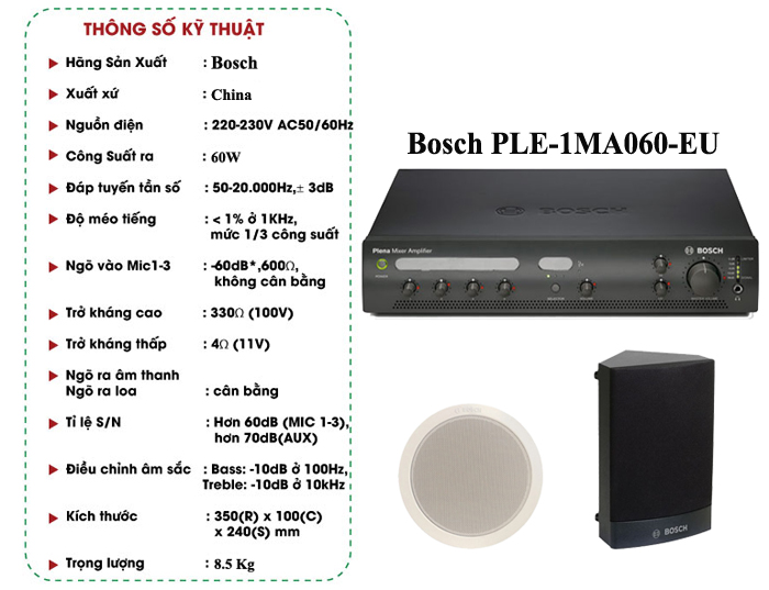 Thông số kỹ thuật của Amply Bosch PLE 1MA060 EU